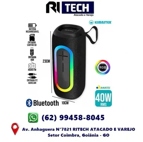 Caixa De Som 40W Bluetooth Resistente a água IPX6 Bateria Até10 Horas Kimaster K520