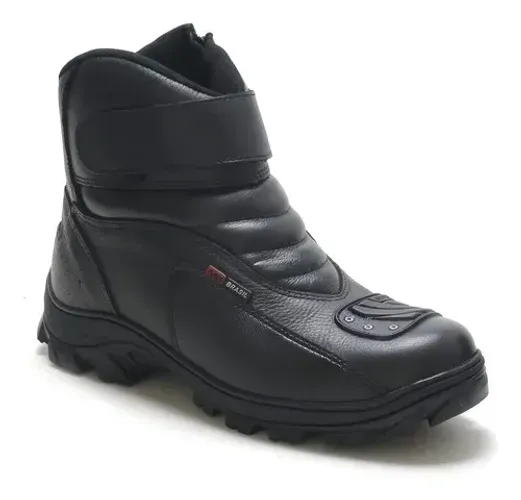 Bota Motociclista Couro Bovino Zíper Velcro Palmilha P.u Gel