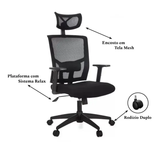 Cadeira de Escritório Ergonômica com Tela Mesh