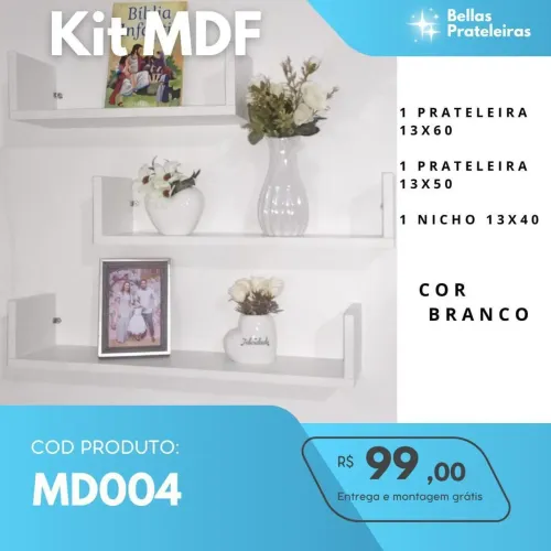 Kit Prateleira MDF 3 Peças - Branco