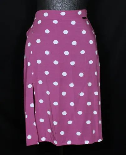 Saia casual midi roda poá bolinha rosa e branco - Veste 36 - Ref. 3480
