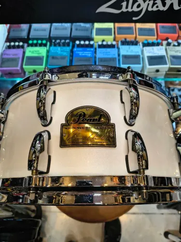 Caixa de bateria pearl Dennis Chambers white pearl diecast dois automáticos linda! 14x6,5
