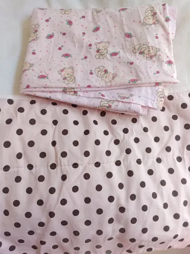 Edredon e lençol algodão berço infantil com estampas de ursinhos