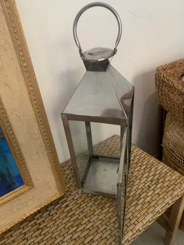 Lanterna para vela em aço cromado