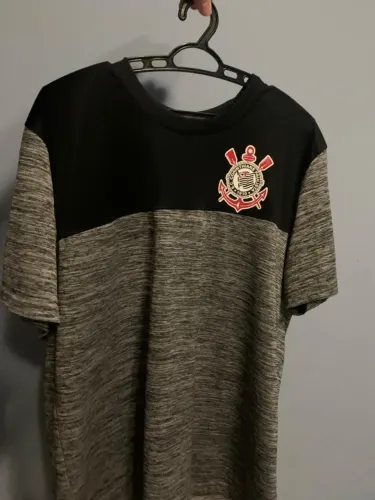 camisa treino corinthians original tamanho g | cinza mescla e preta | escudo bordado