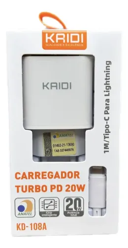 Carregador Turbo Kaidi Kd-108a 20w Compatível iPhone