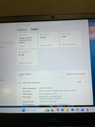 Dell G3 Rtx 2060 6gb 16gb ram 512ssd