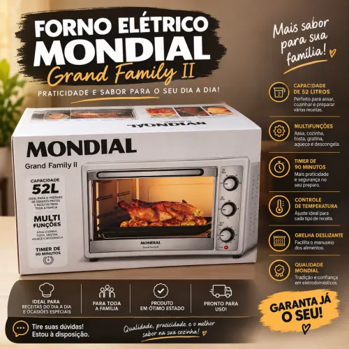 Forno Elétrico Mondial Grand Family II 52L - Praticidade e Economia na Cozinha!