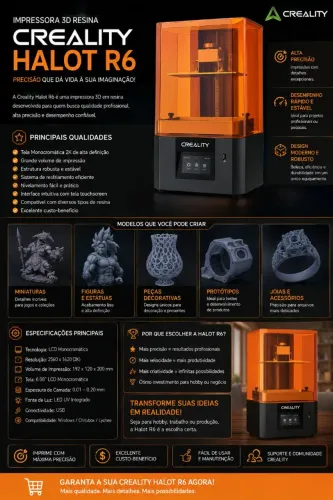 Creality Halot R6 - Impressora 3D de Resina | Excelente para Miniaturas e Peças Detalhadas