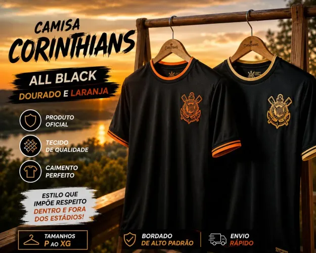 Camisa Corinthians ALL BLACK, DOURADA E LARANJA Premium 