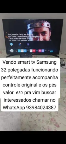 Vendo tv Samsung 32 polegadas smart funcionando perfeitamente valor 650 pra vim buscar