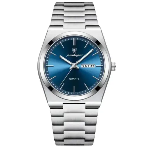 Relógio Poedagar Swiss Masculino Prata -Azul