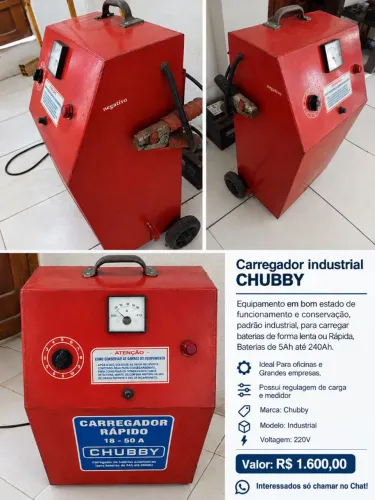 CARREGADOR DE BATERIA INDUSTRIAL RÁPIDO/LENTO CHUBBY