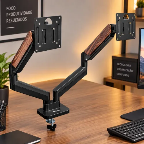 Suporte articulado duplo monitor Zinnia rustico
