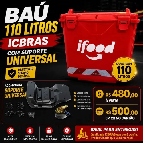 Baú 110 litros com suporte universal 