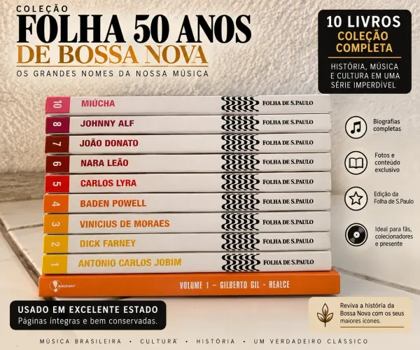 Coleção Folha 50 Anos de Bossa Nova + Gilberto Gil | Livros + CDs Design de Vinil