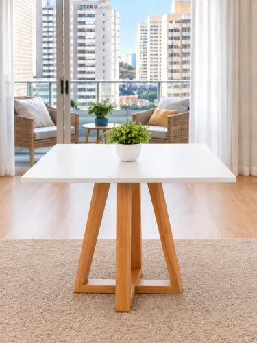 Mesa de Jantar Verona 90cm Quadrada pés em X Madeira maciça Lar DecorArte