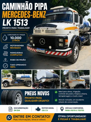 Caminhão PIPA Mercedes LK 1513 - PRONTO PARA TRABALHAR!