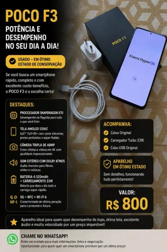POCO F3 - Excelente Estado | Completo com Caixa e Carregador Original