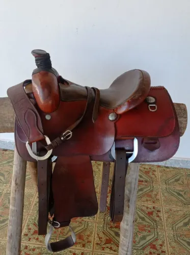 Vende-se linda sela de laço, com argolas, margaridas e estribado tudo material inox.