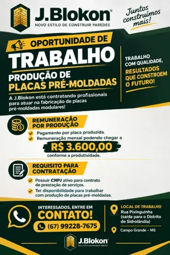 Vagas de servente de obra produção de placas pré-moldados modulares