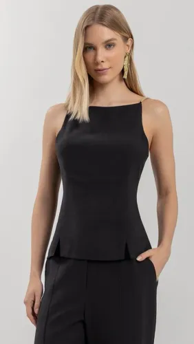 Blusa Lez a Lez Preta alças dourada Tam P