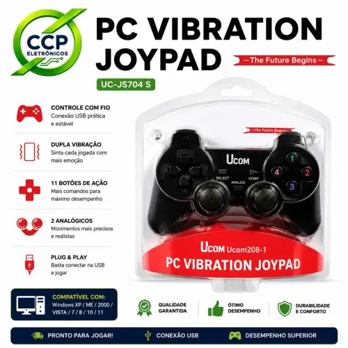 Controle joystick USB 2.0 com vibração