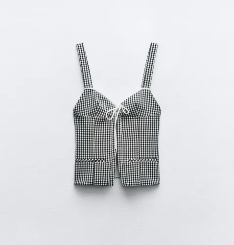 top corset xadrez azul marinho zara