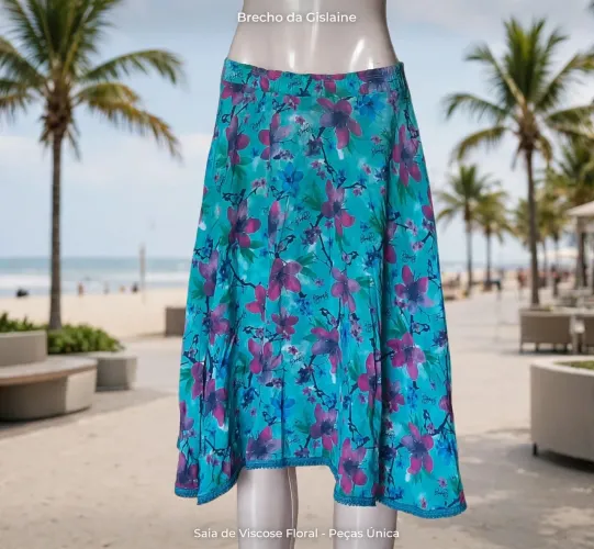 Saia tecido estampa floral em viscose