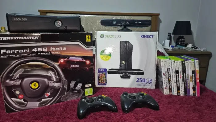 XBOX 360 + VOLANTE + KINECT + 02 CONTROLES + JOGOS ORIGINAIS