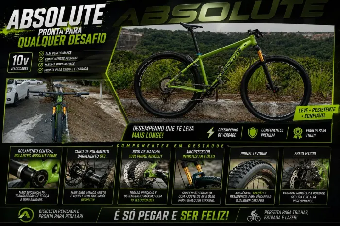 ? Bike Absolut Aro 29 Top | Inviktus | Shimano MT200 | 10V | R$ 3.000