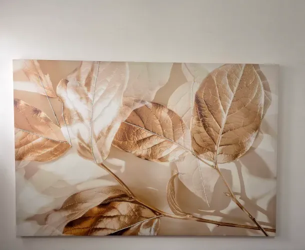 Quadro Grande com Folhas Douradas e detalhes de brilho colados individualmente 