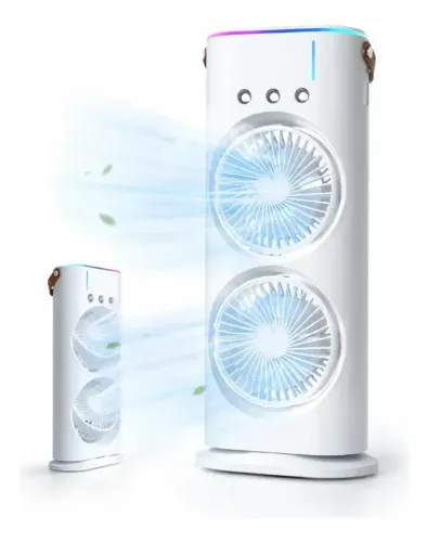 Mini Ventilador Duplo De Mesa Com Umidificador E Luz Led