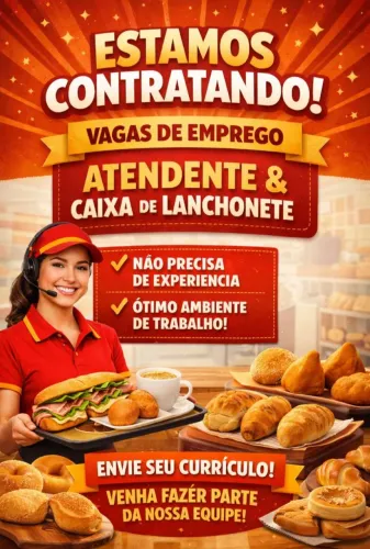 Vagas de atendente e caixa para lanchonete.