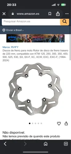 Disco de Freio Traseiro 220 mm para Motos KTM - Novo