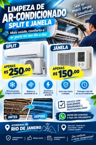 Limpeza de ar condicionado. Melhore o ambiente da sua casa. 100% anti-mofo, anti-bactérias