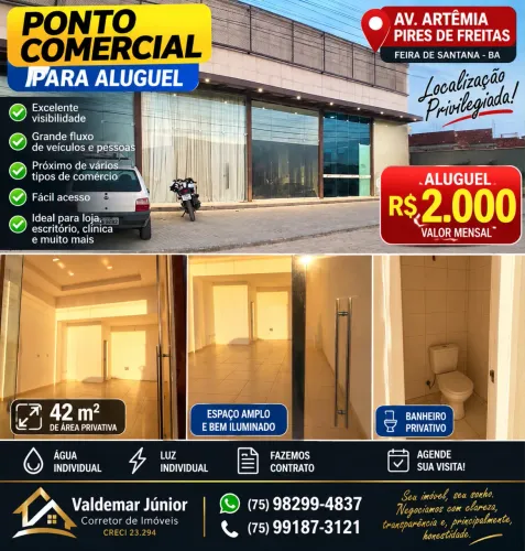 Ponto Comercial 42 m² na Av. Artêmia Pires - R$ 2.000