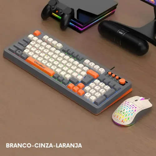 Kit de teclado e mouse para jogos Teclado com três cores luminosas Com botão