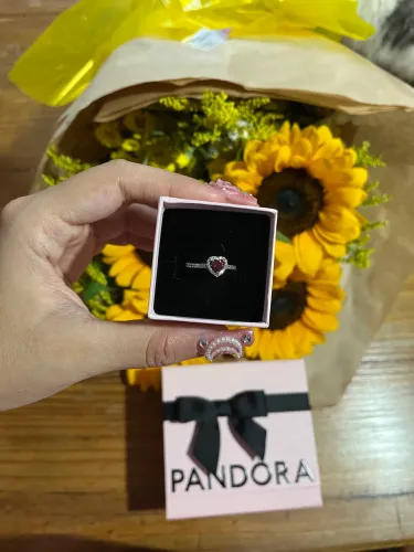 Anel Pandora Coração Vermelho Elevado Original (Prata 925 - Tam 54) + Caixa