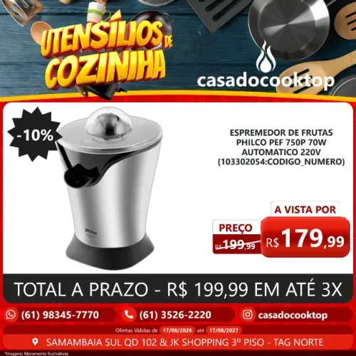 ESPREMEDOR DE FRUTAS PHILCO PEF750P 70W AUTOMATICO 220V 103302054