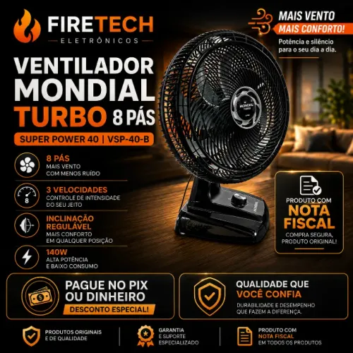 VENTILADOR MONDIAL TURBO 8 PÁS MAIS VENTO, MAIS CONFORTO!