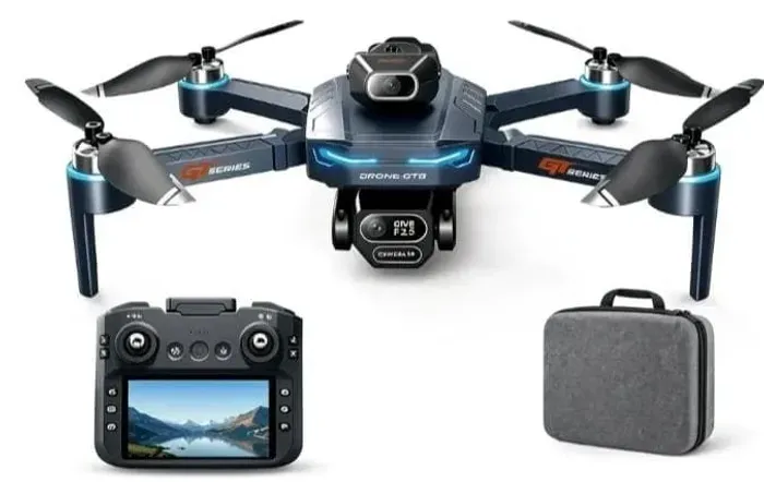 Drone controle com tela estabilizador sensor de obstáculo câmera 4K duas baterias maleta