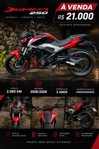 Bajaj Dominar 250 (D250) 2026 - Apenas 2.080 km - Estado de Nova