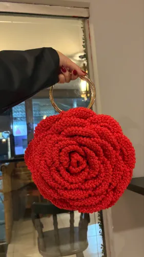 Bolsa mega rosa croche vermelho fio nautico