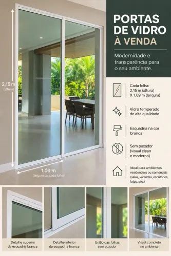 PORTAS DE VIDRO COM ESQUADRIA BRANCA À VENDA