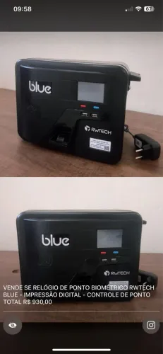 Relógio de Ponto Biométrico RWTech Blue - Impressão digital 