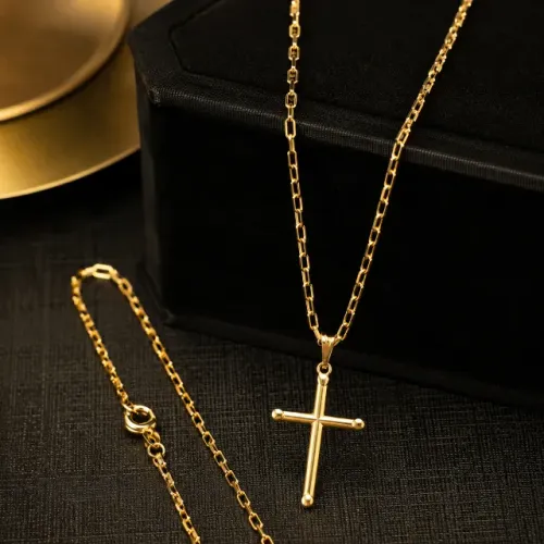 Kit Corrente + Pingente Cruz + Pulseira Banhado a Ouro 18K