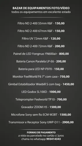 bazar de equipamentos foto/vídeo