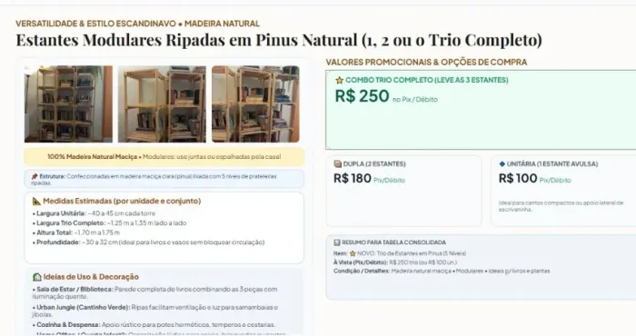 Família Vende Tudo - Mesa Escrivaninha Cavalete Industrial + 1 Estante Modular de