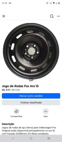 Rodas De Aço Aro 15 Fox 5 Furos